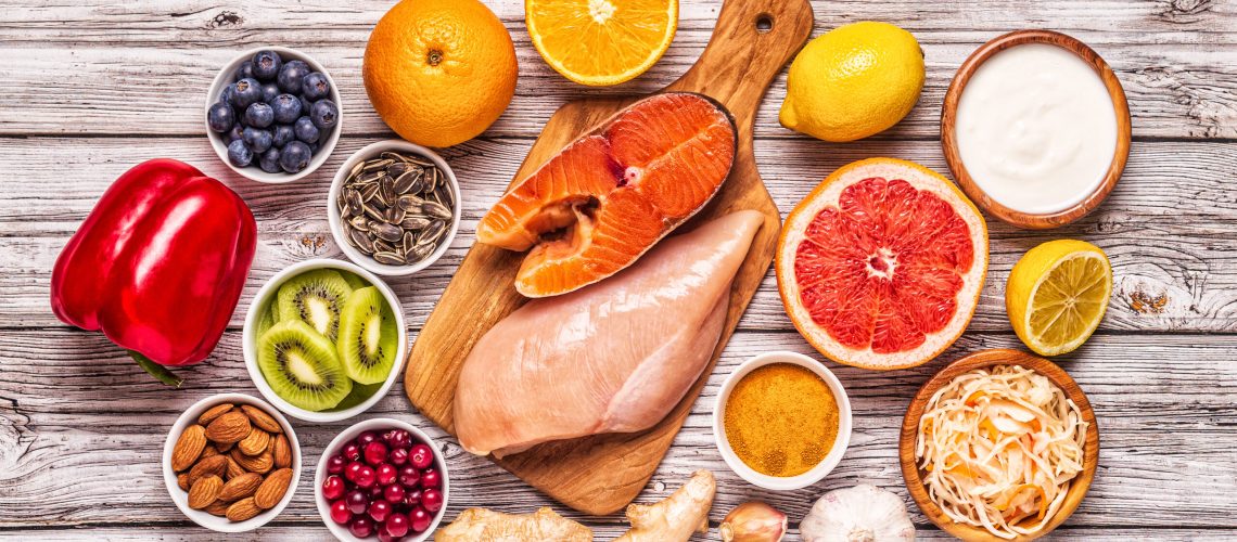 Superfoods for Immunity boosting and cold remedies, top view.